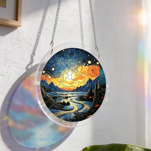 Snmubt Acrylic Puzzles Suncatcher Window Hanging, Acrylic Puzzles Garden Decoration, 4th of July Festive Decor Gift for Window Door