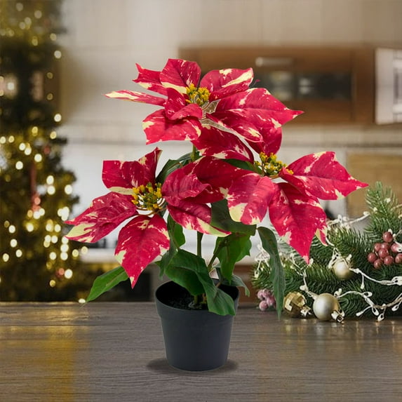 Snmubt Artificial Christmas Flower Potted Decoration Living Room Tabletop Decoration Outdoor Party Staircase Layout Fake Flowers Artificial Plants (Red)