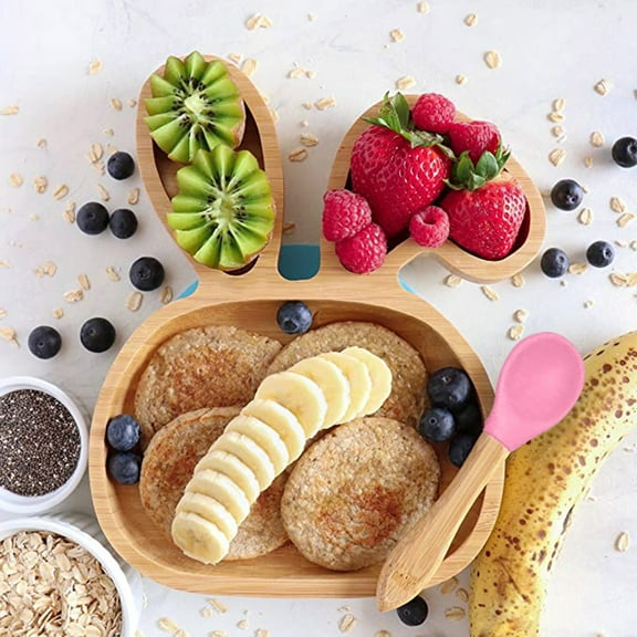 Snmubt Baby Toddler Sheep Suction Feeding Bowl Suction Spoon Set (Pink)