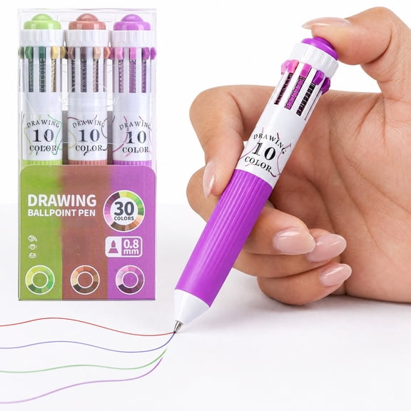 Snmubt Ballpoint Pen Set, 3 Multi-Color Pens with Soft Grip, 0.8mm for Student Drawing Handbook Marker