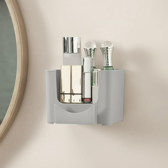 Snmubt Bathroom Kitchen Shelf Cosmetics Storage Box Desktop Organizer No Need To Drill Holes Bathroom Organizer (Gray, Plastic)