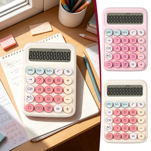 Snmubt Beige Financial Calculator, 12-Digit Large Display, Battery Powered Ergonomic Desktop Calculator for Office Accounting Business