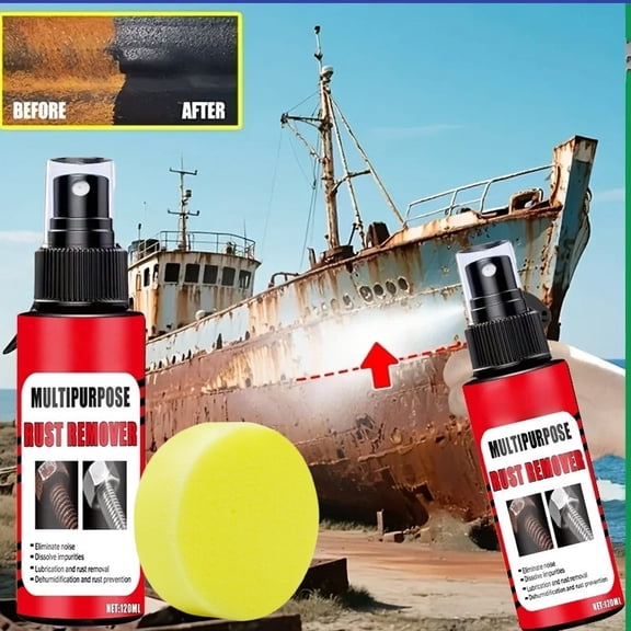 Snmubt Boat Rust Remover Kit 120ml, Heavy-Duty Metal Rust Cleaner for Marine Decks, Anti-Corrosion Polish with Sponge for Boats