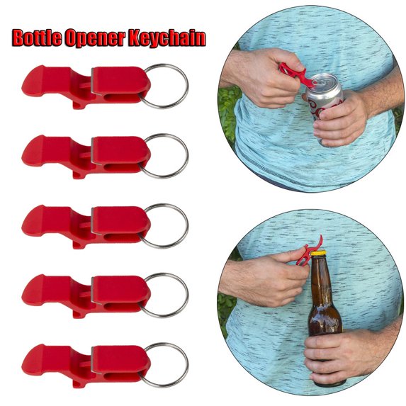 Snmubt Bottle Opener Key Ring Chain Keyring Keychain Metal Beer Bar Tool Claw New 5Pcs Can Opener, Kitchen Gadgets (Red, Plastic)