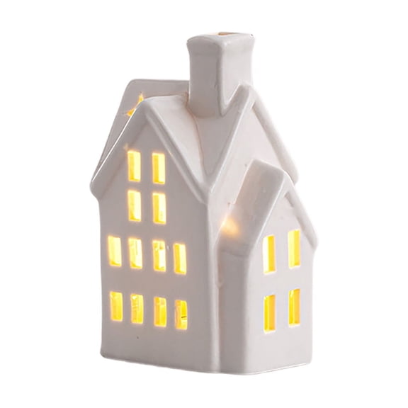 Snmubt Ceramic House Decoration with LED Lights, Glowing Miniature cottage Set, Tabletop Decor for Party & Celebrations, Battery-Operated Scene Prop