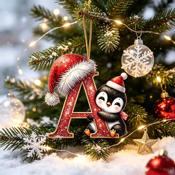 Snmubt Christmas Alphabet Tree Ornament, Letter A Santa Hat Pendant ...