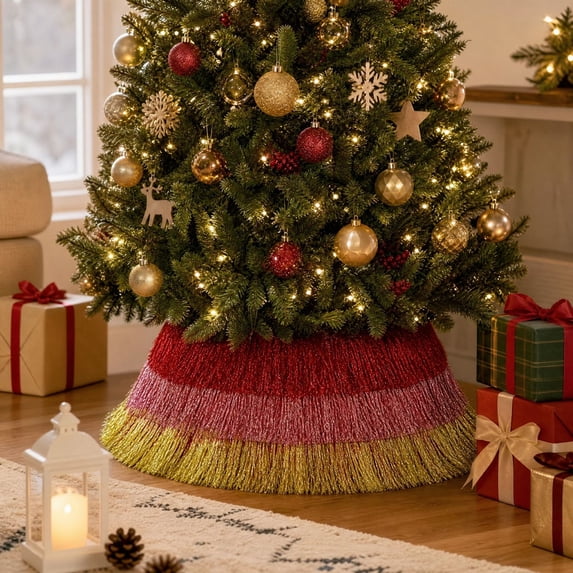 Snmubt Christmas Tree Collar, Decorative Tree Base Cover with Layered ...