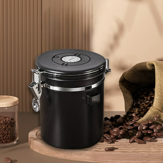 Snmubt Coffee Pea Storage Jar Coffee Powder Milk Powder Airtight Jar Storage Organiser Pea Storage Jar Vacuum One Way Venting (Black)