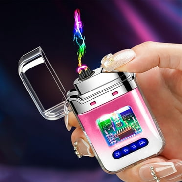 Snmubt Creatives Personality Transparent Cool Double Arcs Gradient Colour Lighter Outdoor Windproof Lighter (Pink)