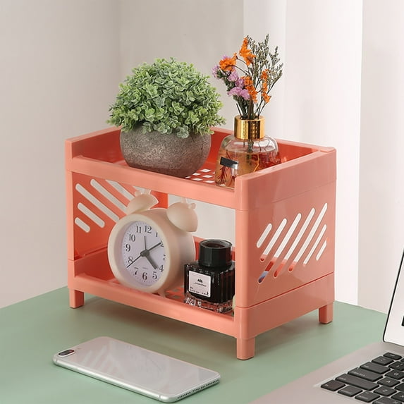 Snmubt Desktop Double-Layer Storage Rack Cosmetics Storage and Organization Cabinet Hollowed Out Kitchen Seasoning Sorting Rack (Pink, Plastic)