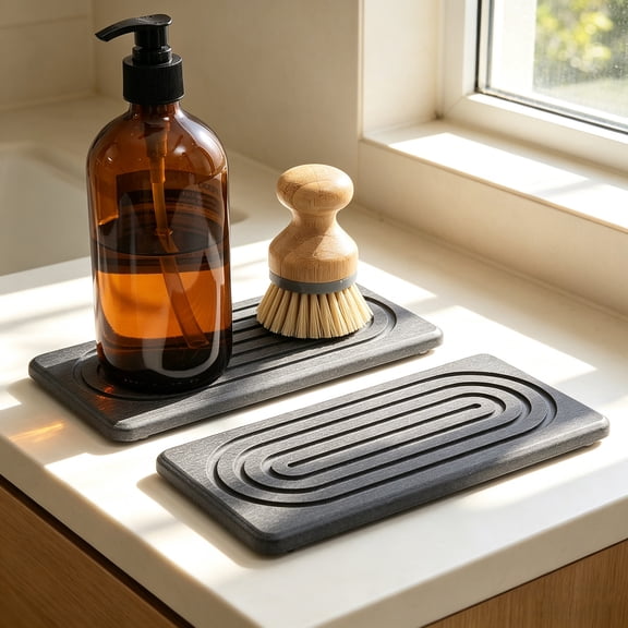 Snmubt Diatomite Soap Drying Mat, Super Absorbent Drainage Tray for Bathroom Kitchen, Fast Drying Pad, Dark Gray