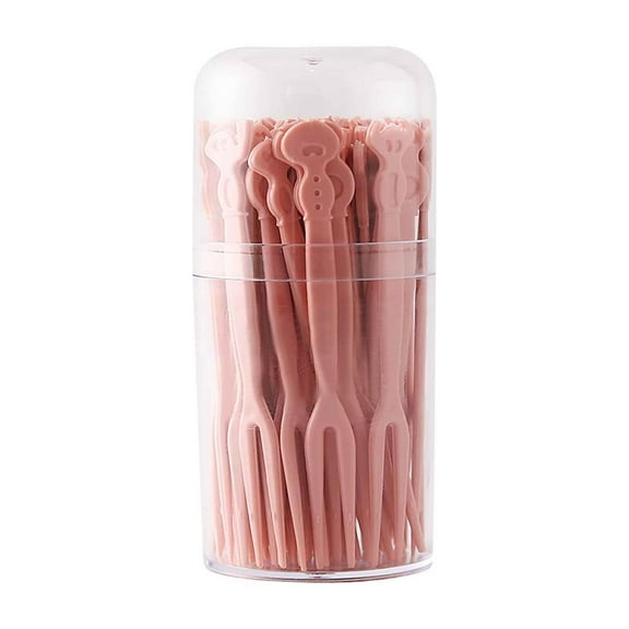 Snmubt Disposable Fruit Fork Box with 50 Plastic Dessert Forks Fruit Forks Color Two Tooth Cake Forks (Ps)