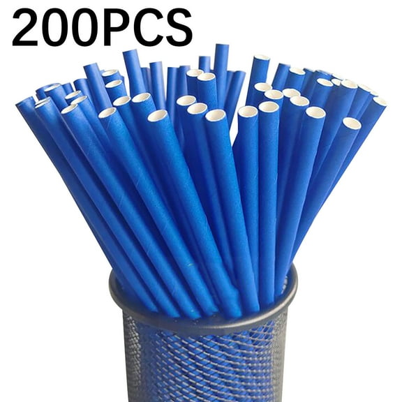 Snmubt Disposable Paper Straw Beverage Party Dessert Cake Decoration(200Pc) (Blue)
