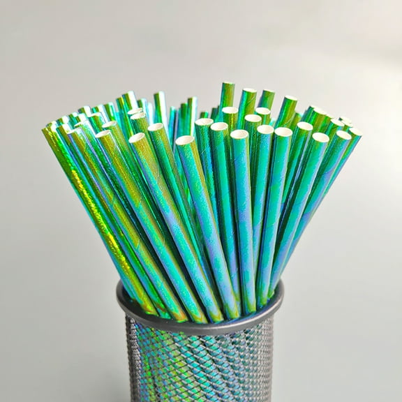 Snmubt Disposable Paper Straws Glitter Pearl Film Straws Straws Holiday Decoration (Green)
