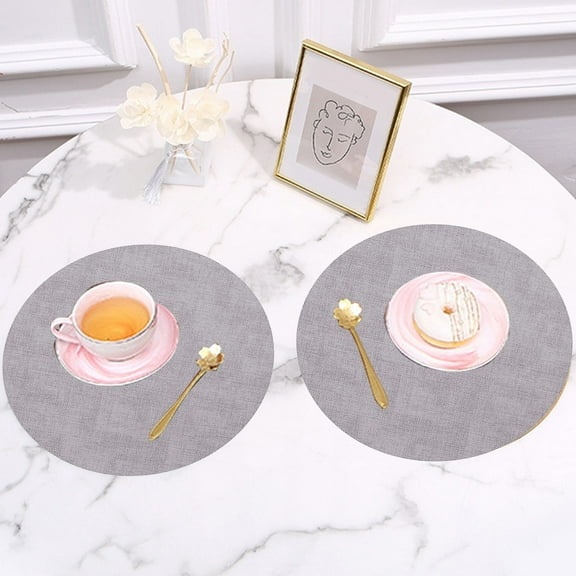 Snmubt Fabric Leather Round Table Mats Double Sided Placemats Hotel Household Western Food Mats Bowl Mats (Gray)