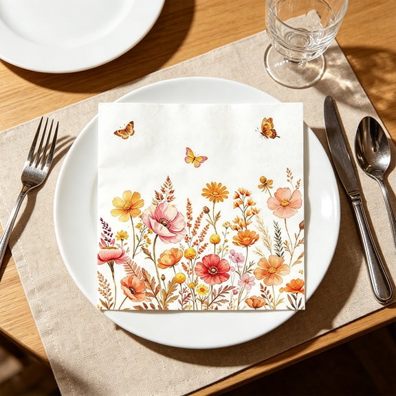 Snmubt Fall Floral Print Disposable Paper Napkins, 20-Pack 2-Ply Absorbent Napkins for Thanksgiving Party Tableware Decor