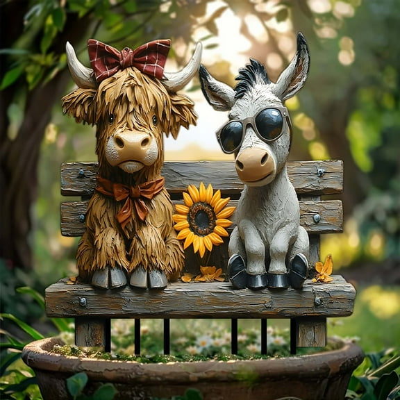 Snmubt Fantastical Cow And Donkey Double Acrylic Outdoor Space Flower Pot L Decoration Ground Insertion (Colorful)
