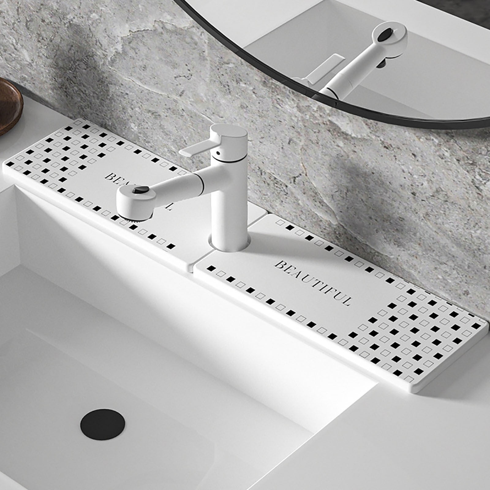 Diatomite Stone Faucet Mat – Super Absorbent, Fast-Drying Sink Splash Guard For Kitchen & Bathroom, Light Gray