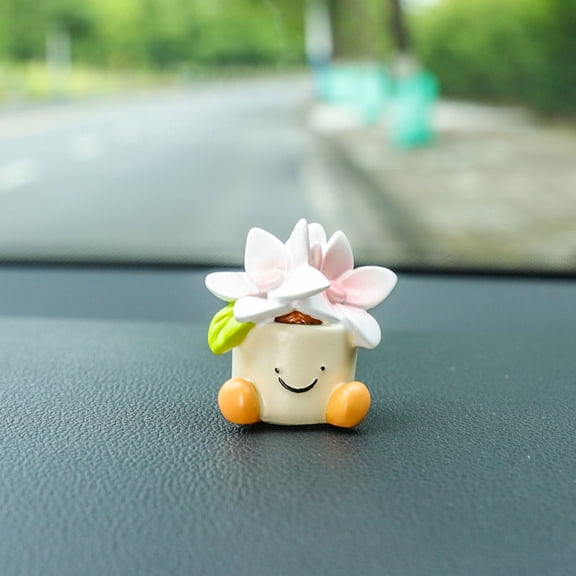 Snmubt Flowerpot Small Ornaments Desktop Cute Doll Car Center Console Resin Car Decoration (D)