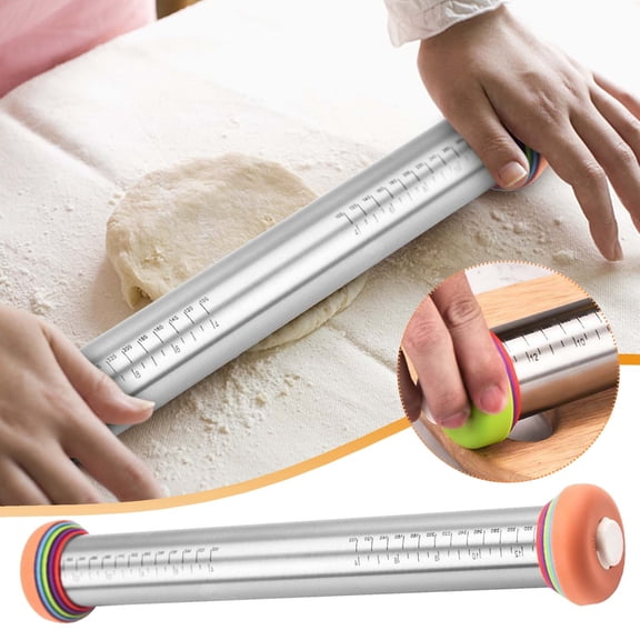 Snmubt Graduated Rolling Pin Kitchen Baking Tool Household Stainless Steel Dumpling Pressing Stick Kitchen Gadgets (Stainless Steel)