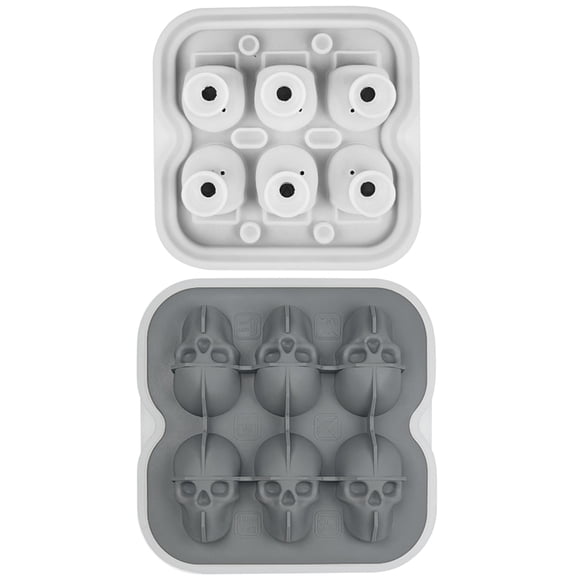 Snmubt Gray 6-Cavity Skull-Shaped Silicone Ice Mold, Whiskey Ice Box for Halloween, Memorial Day Home Bar Accessory