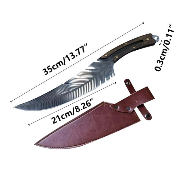 Snmubt Hand Forged High Carbon Steel Feather Boning Knife with Sheath, Full Tang Razor Sharp Chef Butcher Meat Cutting Cooking Knife for BBQ Camping, Father's Day Gift