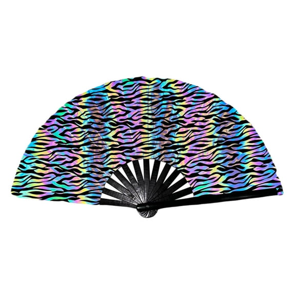 Snmubt Holographic Folding Clap Fans For Line Dancing Foldable Holding Colors Fan For Line Dancing Party Dance Enthusiasts Gift (D)