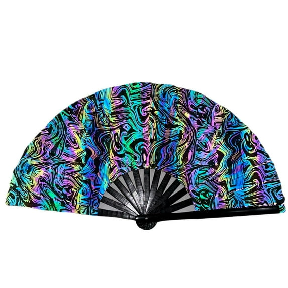 Snmubt Holographic Folding Clap Fans For Line Dancing Foldable Holding Colors Fan For Line Dancing Party Dance Enthusiasts Gift (E)