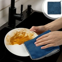 Snmubt Household Kitchen Dishwashing Cloth Thick Super Absorbent Hand Towel No Lint No Oil Rag Tablecloth Housework Cleaning Cloth with Lanyard (Navy, Polyester)