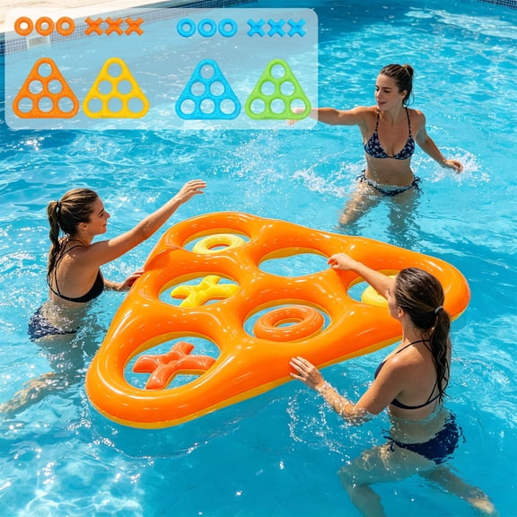 Snmubt Inflatable Water Tic Tac Toe Game, Triangular Floating Strategy Board With 6 Holes, Pool Party Beach Game Set With Markers, Orange