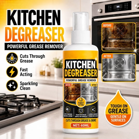 Snmubt Kitchen Degreaser Spray 60ml, Heavy Duty Grease & Carbon Remover for Range Hoods, Portable Cleaner with Cloth, A