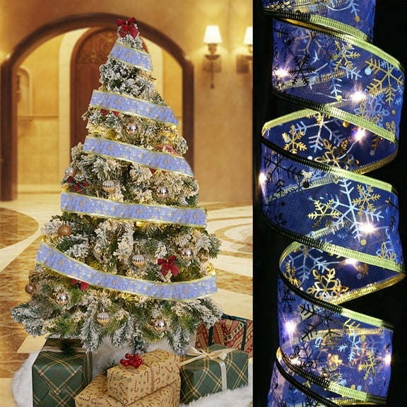 Snmubt LED Christmas Ribbon Lights LED Battery Powered Christmas String Lights for Christmas Tree Cascading Twinkle Lights for Christmas Tree (95%Polyester,5%Spandex)