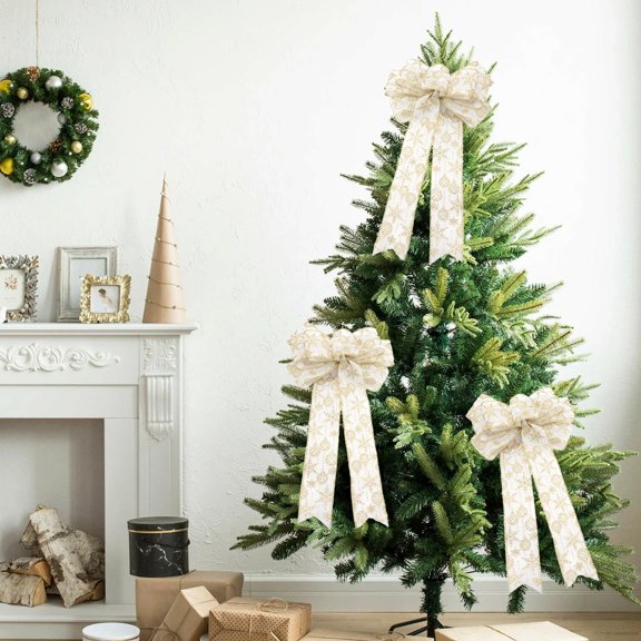 Snmubt Large Christmas Bows for Wreath Decorations Christmas Tree Toppers Red Bows On The Outside of Wedding Cars Garden Patio Front Door Decorations Merry Christmas (Beige)