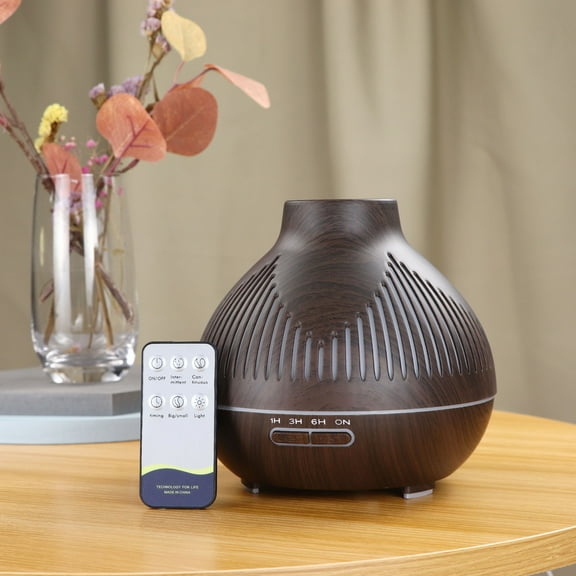 Snmubt Mouth Wood Grain Hollow Aroma Diffuser 400Ml Remote Humidifier (Brown)