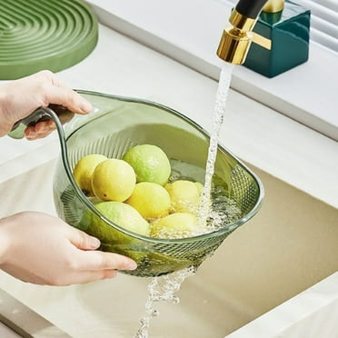 Snmubt Multi-Functional Draining Basket - Fruit Cleaning Bowl with Strainer Container Kitchen Sink Food Catcher Drainer Fruit Rinser Vegetable Washing Filter Bowl Over (Clear, Plastic)