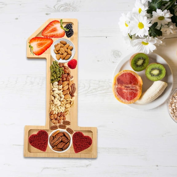 Snmubt Number 1 Tray for Vegetable Platter Wooden Food Board Birthday Snack Plate for Party and Graduation Ceremony Gathering
