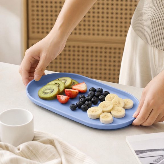 Snmubt Oval Serving Tray, Plastic Serving Platter with Curved Edge, Dessert Tray for Snacks, Fruit, Appetizers and Home Dining