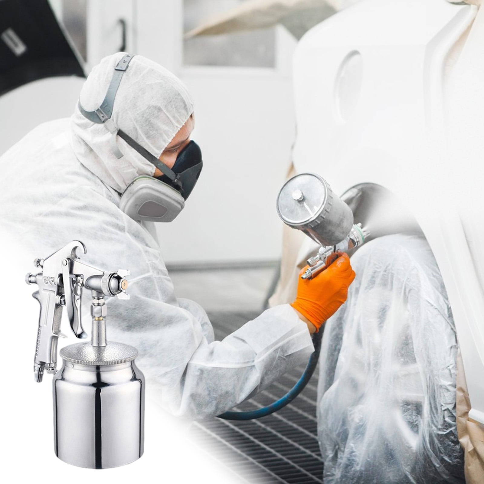Snmubt Paint Sprayer, HVLP Gravity Feed Air Spray Gun, Air Spray Gun Kit with 1.4/1.7/2.0/2.5mm Adjustable Nozzle and 400ml Aluminum Cup, Suitable for Car Primer, Furniture, Wall Surface Painting