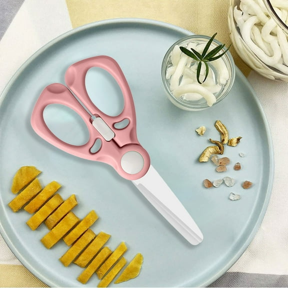 Snmubt Portable Childrens Ceramic Scissors With Lid Safe And Convenient For Kids Food And Kitchen Use Ceramic Material Easy To Clean (Pink)