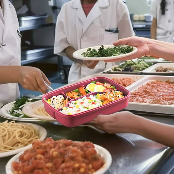 Snmubt Portable Plastic Partition Integrated Lunch Box Multi-functional Light Food Bento Box (Red)