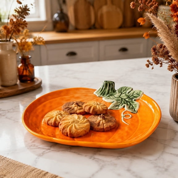 Snmubt Pumpkin Shaped Ceramic Dinner Plate, Thanksgiving Western Style Tableware for Home Decor & Holiday Feast
