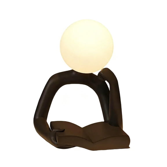 Snmubt Resin Figure Reading Lamp Black, Flicker-Free LED Desk Night Light, USB Rechargeable Sculptural Decor for Bookshelf Office Bedroom, Birthday Gift for Book Lovers