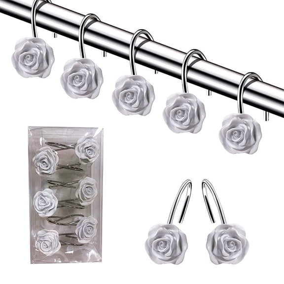 Snmubt Rose Shower Curtain Hooks Curtain Hooks Shower Curtain Hanging Rings Hardware Accessories Decorative Hooks (White)