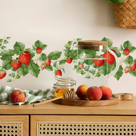 Snmubt Rustic Strawberry Flowers Rattan Wall Sticker, Self-Adhesive Wall Decal for Living Room Kitchen Bedroom, Thanksgiving Home Decor, Removable