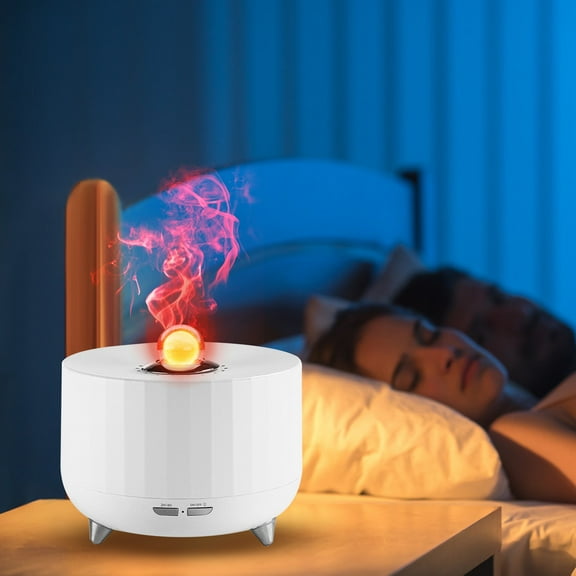 Snmubt Simulated Flame Aromatherapy Machine High Frequency Nebulizing Cool Light Effect Household Bedroom And Living Room Humidifier (White)