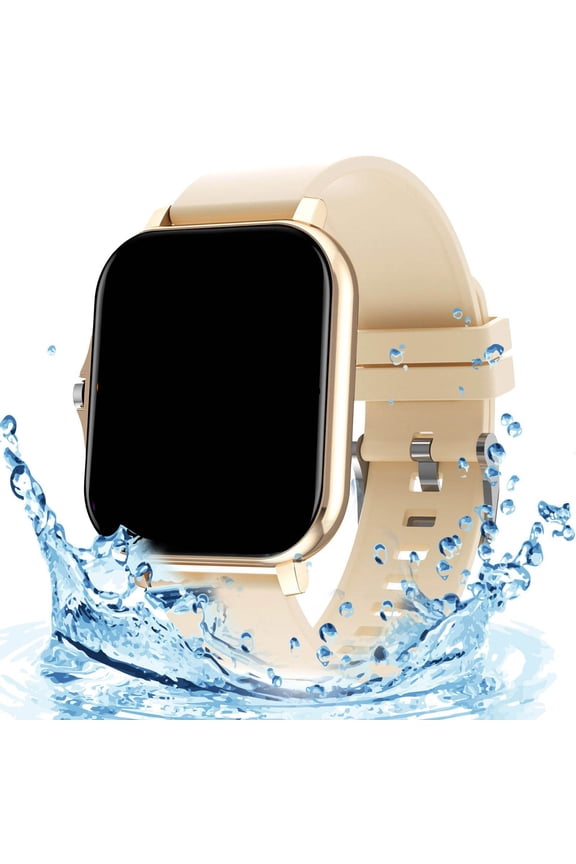 Smart Watch, 1.8" HD Smartwatch for Men Women (Answer/Make Calls), Fitness Watch with Bluetooth, IP67 Waterproof, Step Counter, Sleep Monitor, Activity Trackers (Gold, Plastic)