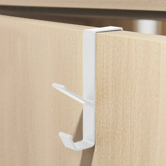Snmubt Space Aluminum Door Rear Hook Bedroom Storage And Organization Clothes Hook No Punching Double Hook Wall Hanging Hook (White)