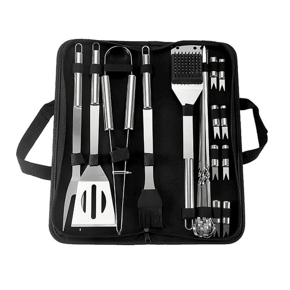 Snmubt Stainless Steel Bbq Grill Tools Set - Heavy Duty Non-Slip Heat-Resistant Grill Accessories Kit With Organizer Barbecue Utensils For Outdoor Cooking Camping Backyard Picnics (E)