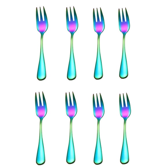 Snmubt Stainless Steel Colourful Forks 8PC for Fruit Desserts Ice Cream Cake Forks (Color)
