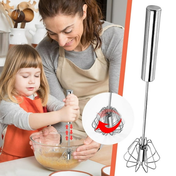 Snmubt Stainless Steel Hand Pressure Rotary Semi-Automatic Whisk Beater Stainless Steel Semi-Automatic Whisk Kitchen Gadgets (Metal)